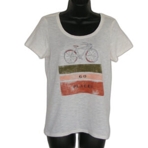 LIFE IS GOOD Tshirt, Ladies S, Bicycle, Off-White, short sleeves, scoop neck